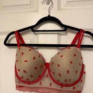 Red Heart Embroidered Bra